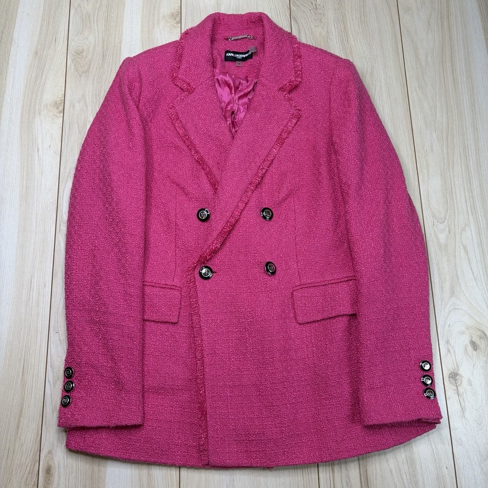Karl Lagerfeld Paris Double Breasted Pink Knit Blazer Womens Size 2